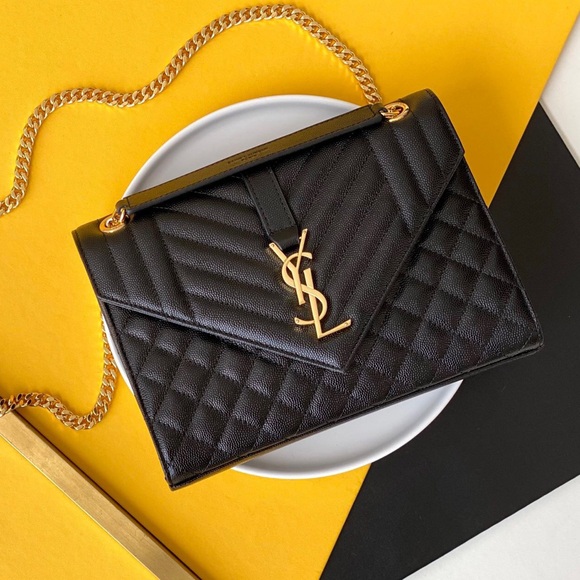💝YSL ENVELOPE MEDIUM CHAIN BAG IN SUPPLE MATELASSÉ LEATHER - Picture 1 of 10